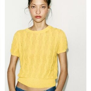 Zara Yellow Textured Knit Women's Top